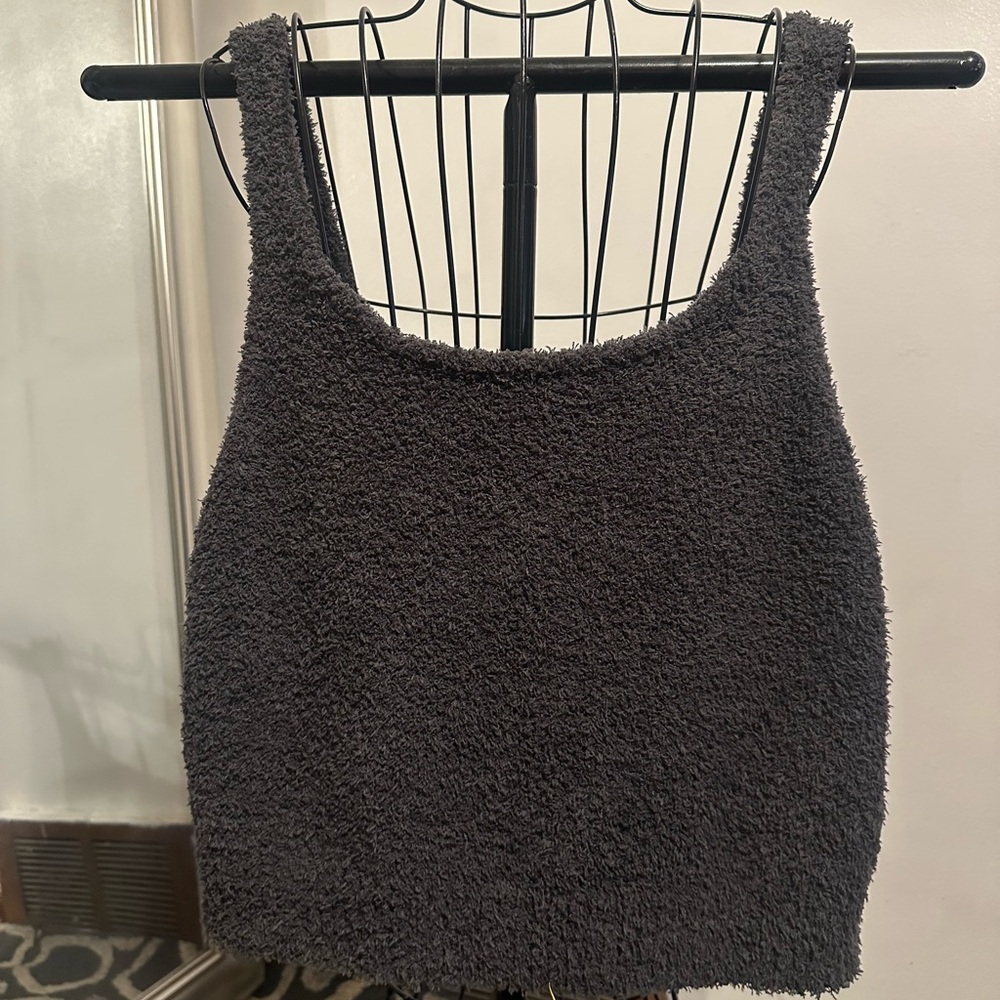 Cozy Black Fuzzy Crop Top Set!